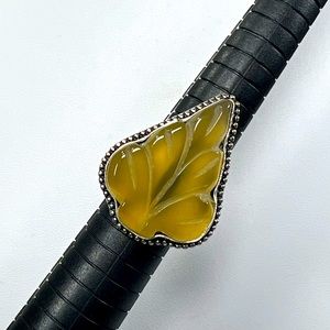 Yellow Onyx 925 Carved Leaf 🌿 Gemstone Ring size 8 ONLY